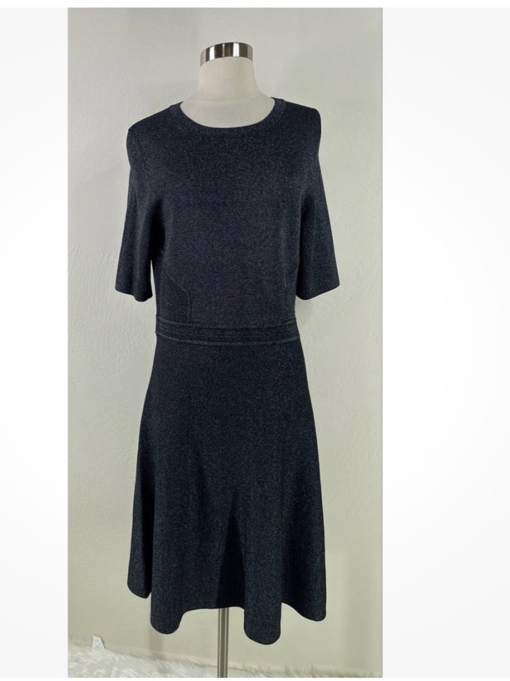 Banana Republic Dark Charcoal Scoop-Neck stretch shimmery Midi Dress